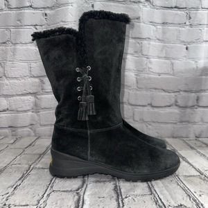 Ralph Lauren Tadina Mid-Calf Winter Boots Womens Size 8.5B Black Nubuck Lamb Fur